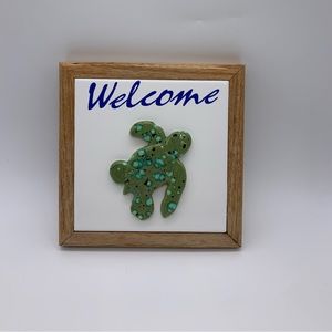 Ceramic Tile Wall Decor “WELCOME” With Sea Turtle Handmade With Aloha 8”X8”